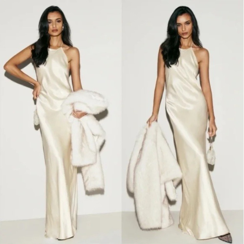 NEW Reformation Jeany Silk Dress Halter Neck Backless Maxi Dress Fior Di Latte M - Picture 3 of 12